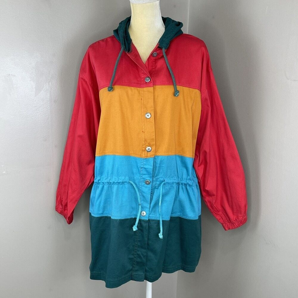 Wear It Now Hooded Colorblock Jacket One Size 100% Cotton Pockets - Picture 2 of 16